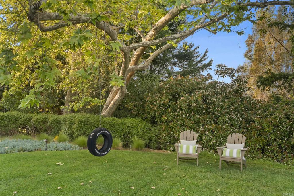 Tire swing on the expansive private lawn.